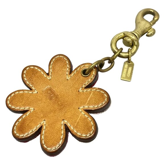 Auth COACH - Red Pink White Jacquard Leather Bag Charm - Picture 3 of 6